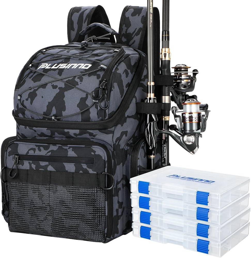 PLUSINNO Cooler Fishing Backpack with Rod Holders 45L Large Water-resistant Fishing Tackle bag St... | Amazon (US)