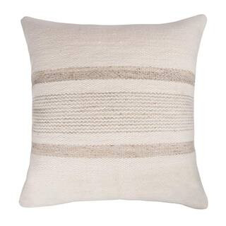 Eliza White/Natural Striped Hand-Woven Indoor/Outdoor Polyfilled 20 in. x 20 in. Throw Pillow | The Home Depot