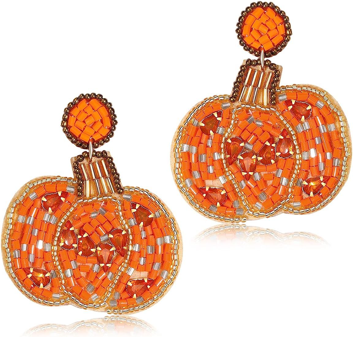 Amazon.com: Halloween Earrings for Women Cute Pumpkin Ghost Beaded Dangle Earrings Statement Spoo... | Amazon (US)