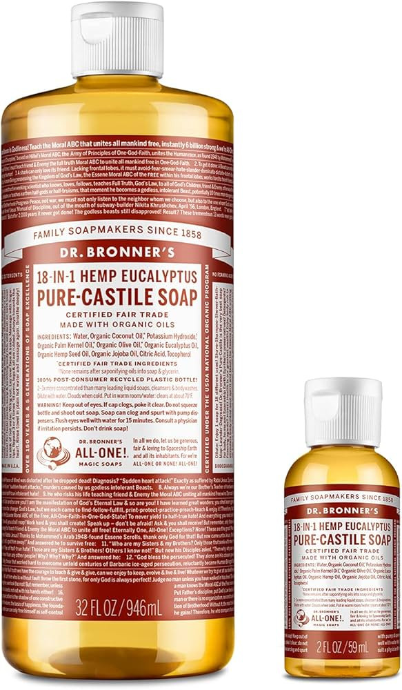 Dr. Bronner's Pure-Castile Liquid Soap – Eucalyptus Bundle. 32 oz. Bottle and 2 oz. Travel Bott... | Amazon (US)
