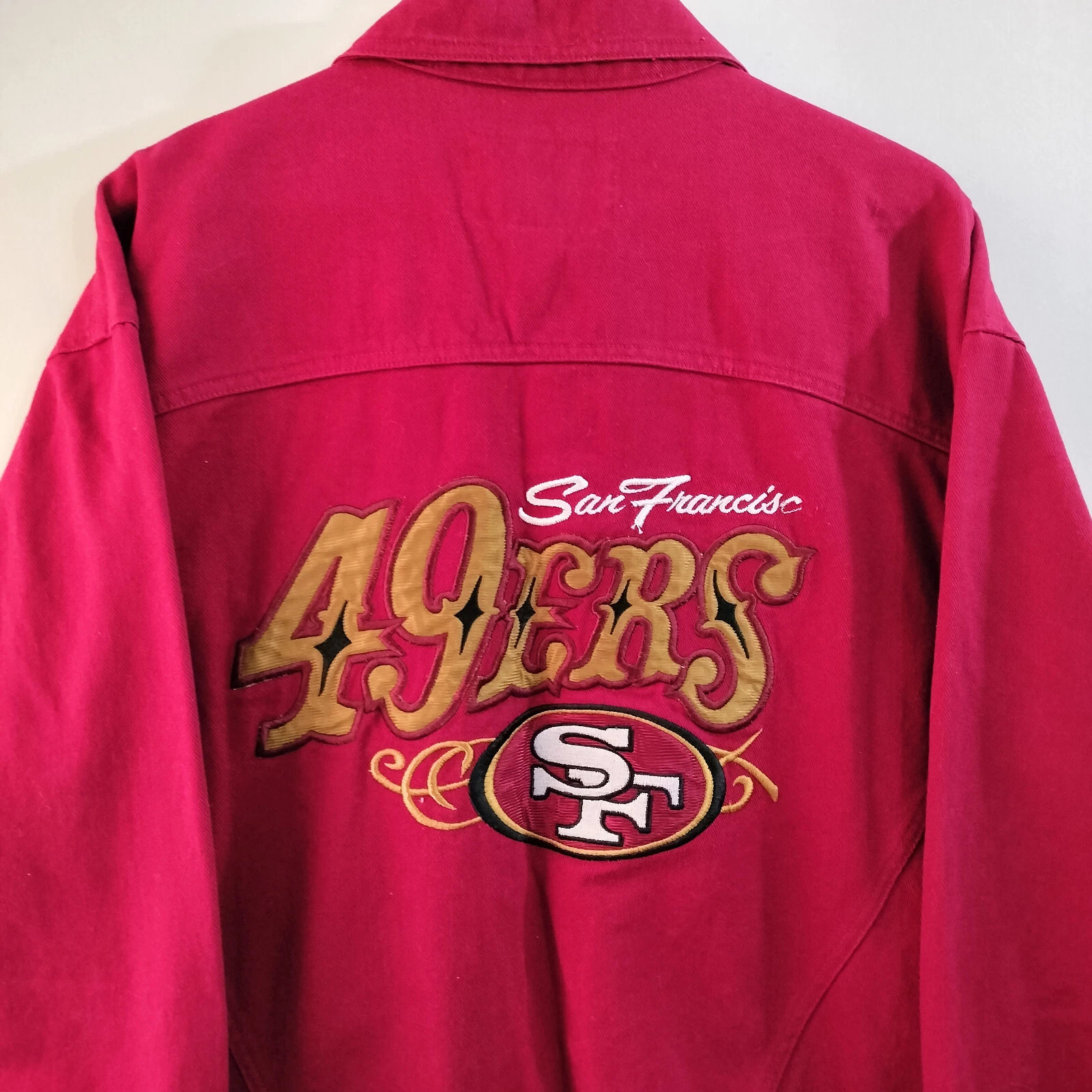 VTG San Francisco 49ers Red Denim Jacket Mens Sz Large Pro Elite Embroidered NFL | eBay US
