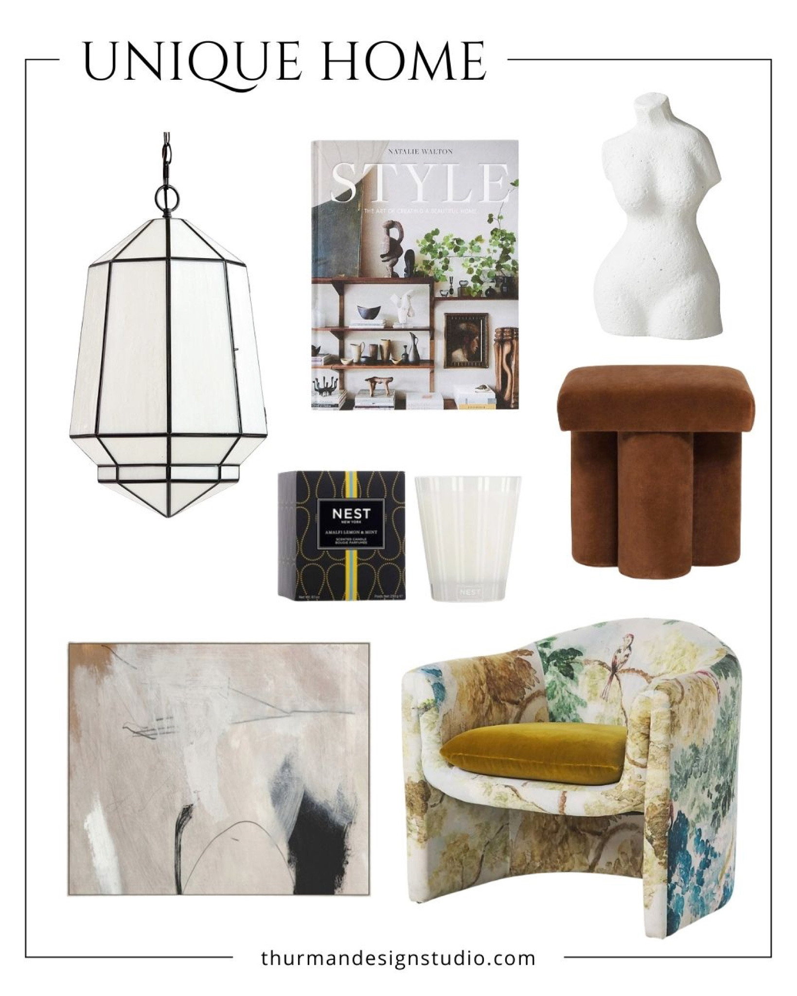 UNIQUE HOME
It's not about the volume of items in your home, but rather thoughtfully purchased, unique items that help tell a story or evoke a certain mood. Don't be concerned with what your neighbors have, or the latest trends out there. Select items that move and excite you! Shop some of my fav chic and unique home items! 

#LTKGiftGuide #LTKFind #LTKhome