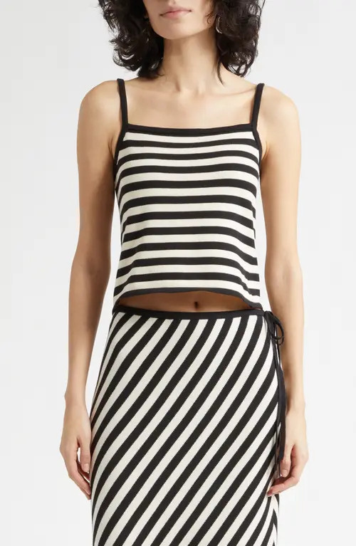 POSSE Darcy Stripe Pima Cotton Sweater Tank in Cream Black at Nordstrom, Size Xx-Small | Nordstrom