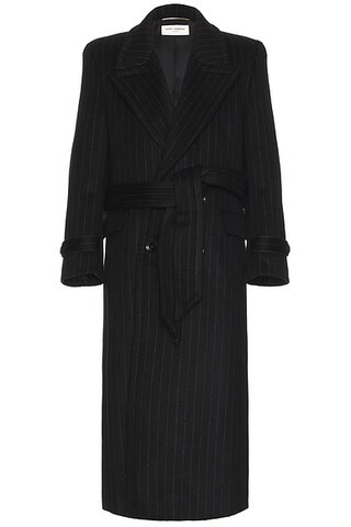 Saint Laurent Manteau Crante Coat in Noir | FWRD | FWRD 