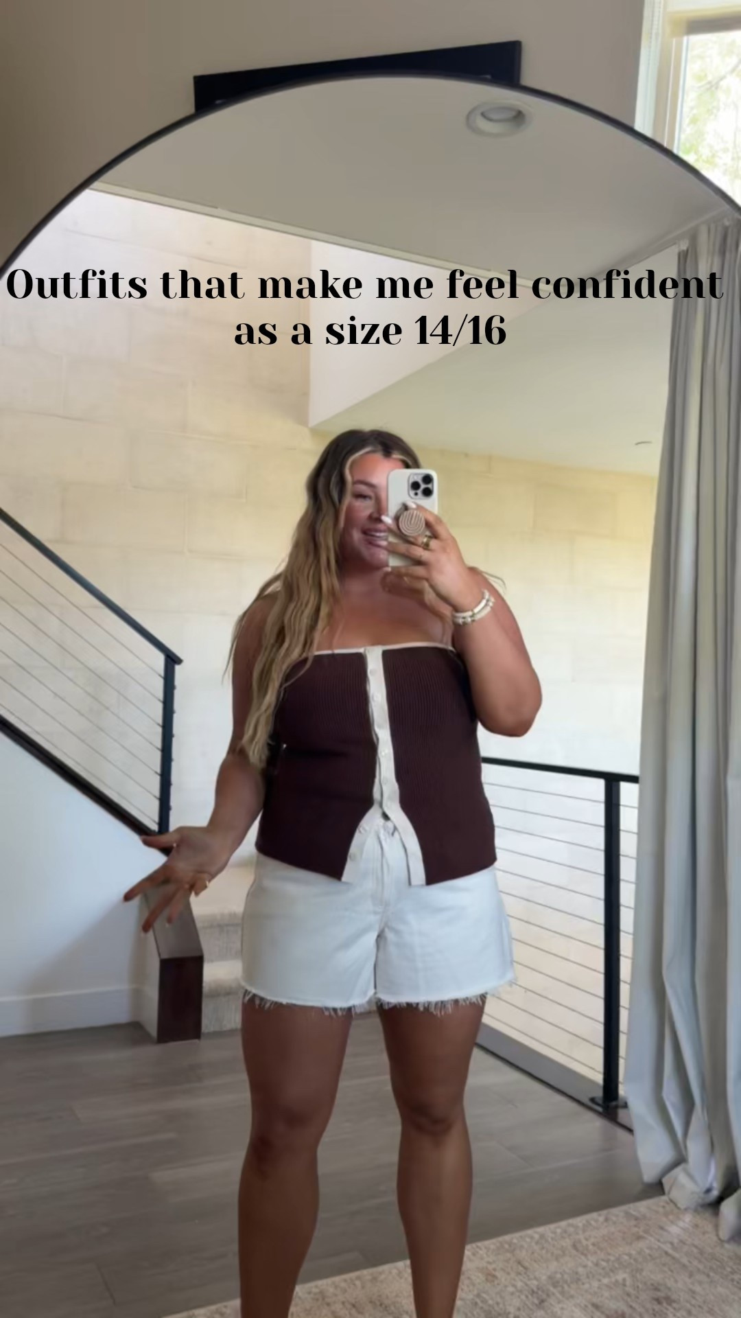 wearing a 33 in these shorts and am xl in this top!! 🤎

#LTKSaleAlert #LTKMidsize #LTKStyleTip