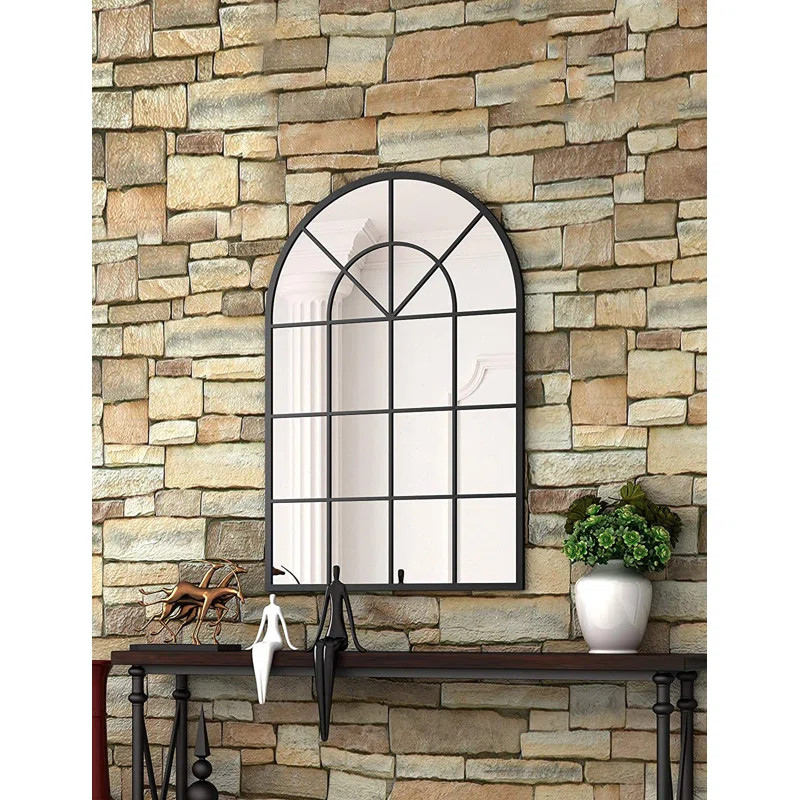 Arched Window Finished Metal Mirror -  Wall Mirror Black Frame Window Pane Decoration For Living ... | Wayfair North America