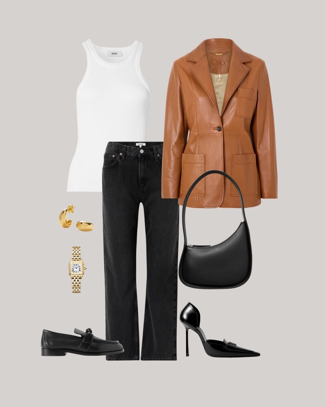 In love with this jacket. That rich caramel tone instantly warms up a minimalist palette. Paired with a clean white tank and washed black denim for that effortless contrast. The black bag ties it all together, while the shoes give the outfit versatility - grounded in loafers or elevated with heels.

#LTKStyleTip