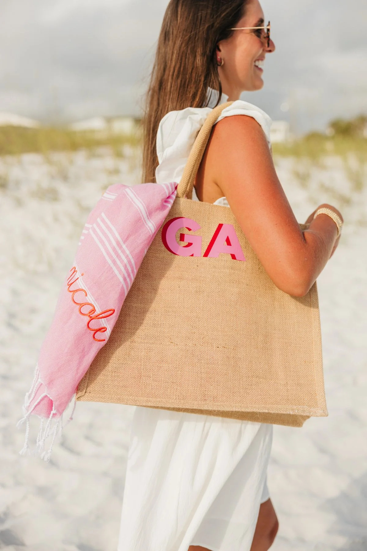 Shadow Monogram Jute Carryall | Sprinkled With Pink