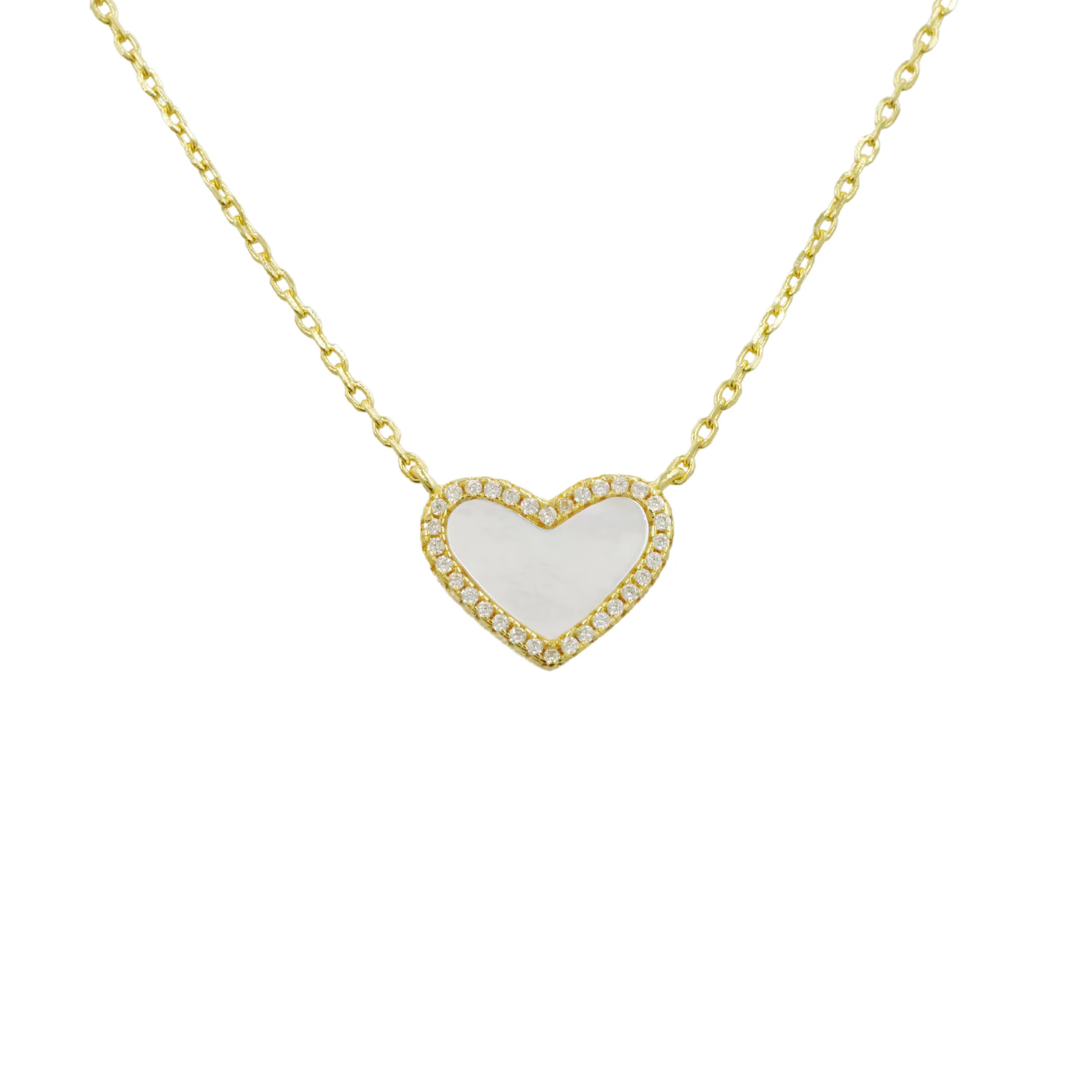 Mini Mother of Pearl Heart Necklace with White Crystal Pave | Amanda Deer Jewelry