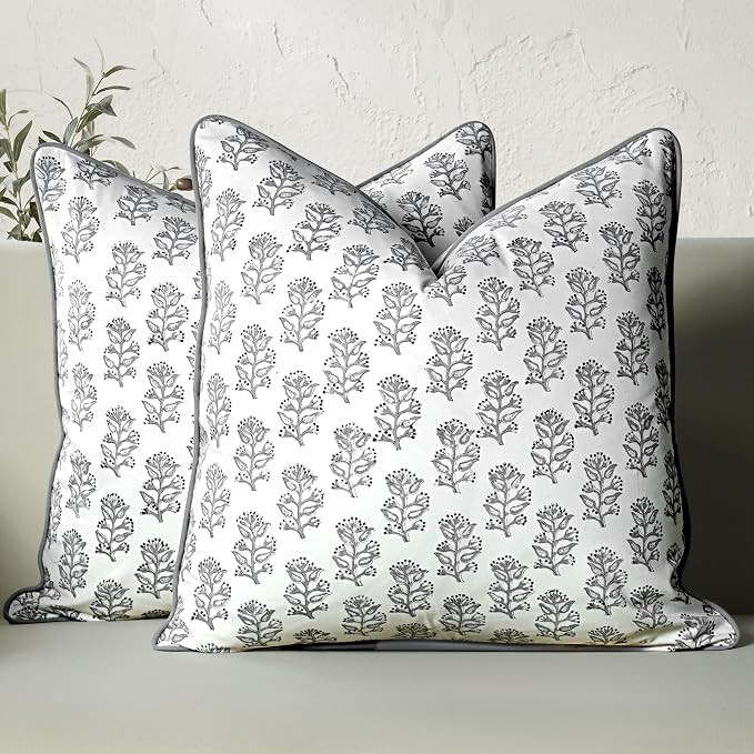 CPC 100% Cotton Throw Pillow Covers 20x20 Inch, Set of 2 Block Print Pattern Couch Pillow with Hi... | Amazon (US)