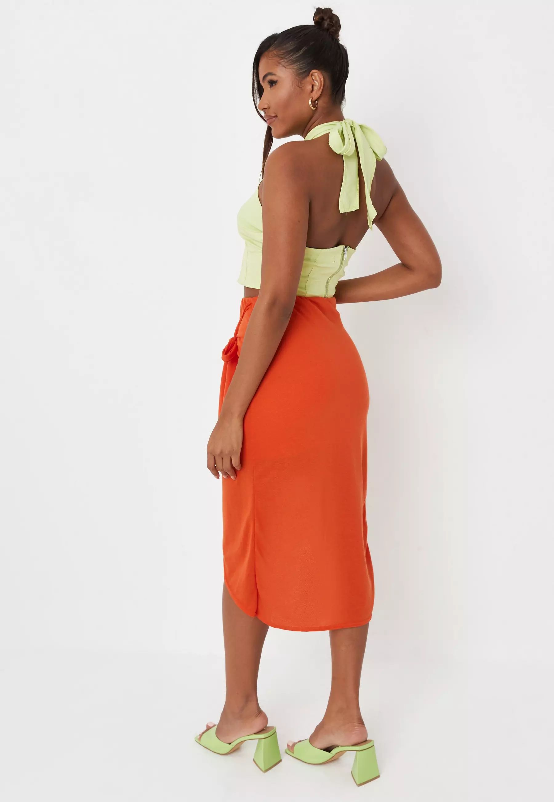 Orange Tie Wrap Mesh Midi Skirt | Missguided (UK & IE)