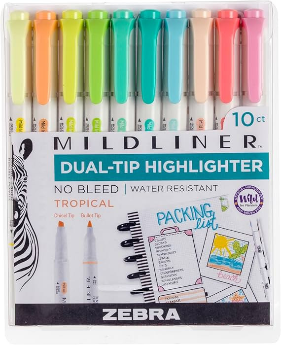 Zebra Pen Mildliner Double-Ended Highlighter Set, Broad and Fine Point Tips, Ideal for Bible High... | Amazon (US)