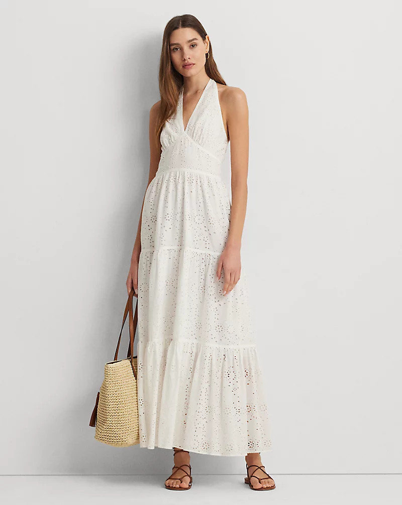 Eyelet Cotton Tiered Halter Dress for Women | Ralph Lauren® UK | Ralph Lauren (UK)
