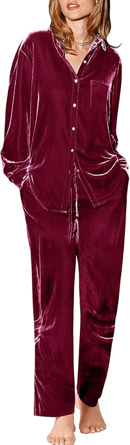Ekouaer Velour Track Suits for Women Long Sleeve Pajama Set Casual 2 Piece Loungewear | Amazon (US)