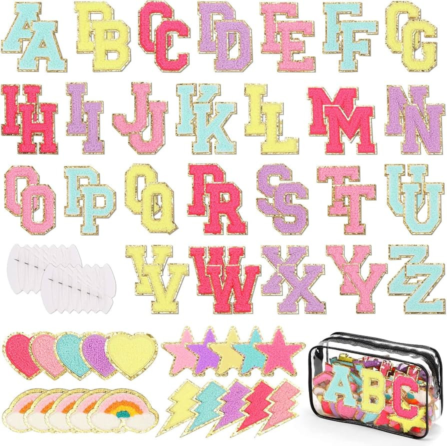 Iron on Chenille Letters Patches, 72 Pcs Self Adhesive Patches Alphabets 2.2 Inch Sew on Patches ... | Amazon (US)
