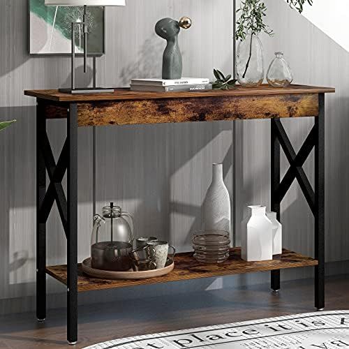 Rustic Brown Console Table, 2-Tier Industrial Design Sofa Table for Entryway, Hallway Table with Sto | Amazon (UK)