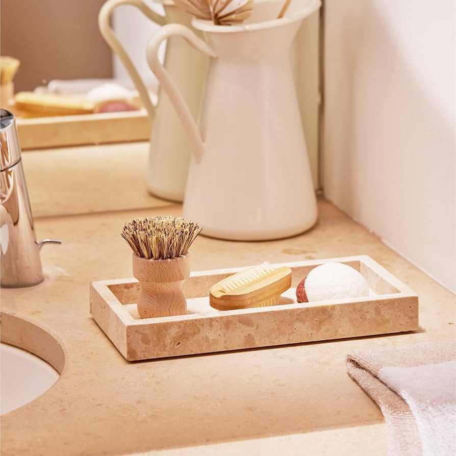 Navaris Travertine Decorative Tray - Durable Bathroom Organiser - Trays for Perfume, Jewellery, V... | Amazon (US)