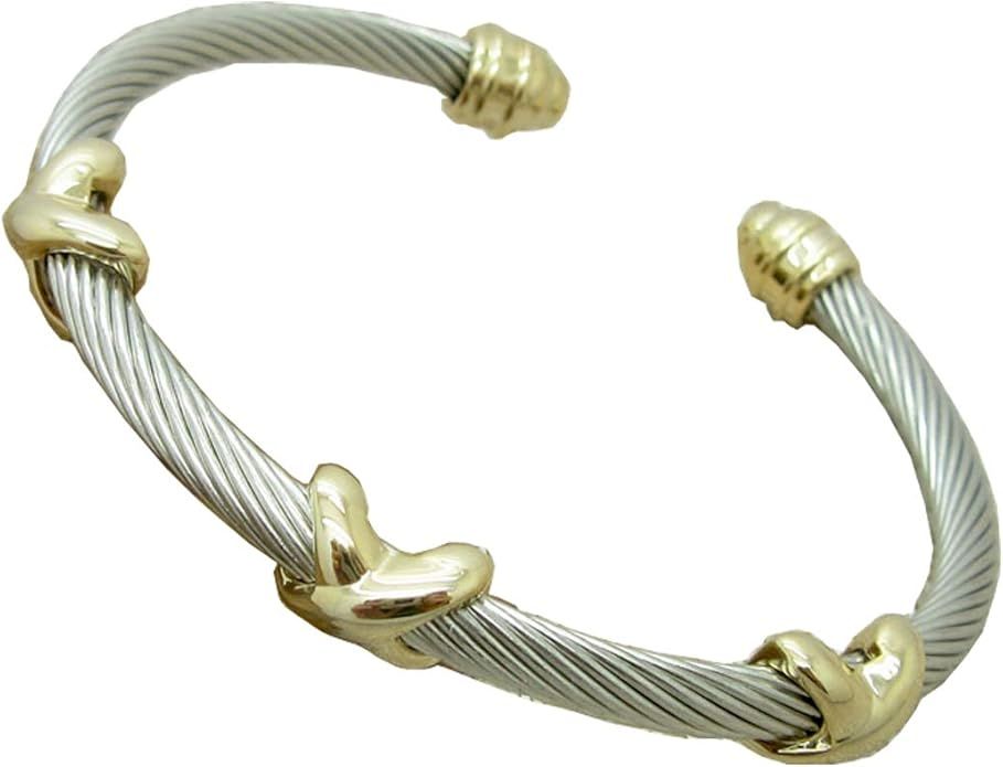 Globalwells Stainless Steel Cross Twisted Cable Wire Retro Bracelet Elegant Beautiful Cuff Bangle... | Amazon (US)