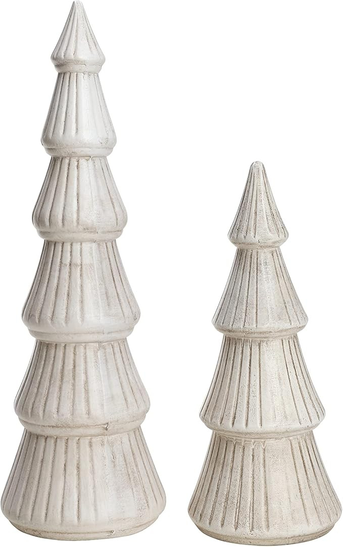 WONDROUS' DECO Wooden Christmas Tree, Tabletop White Tree Figurine, Set of 2 Desk Centerpieces fo... | Amazon (US)