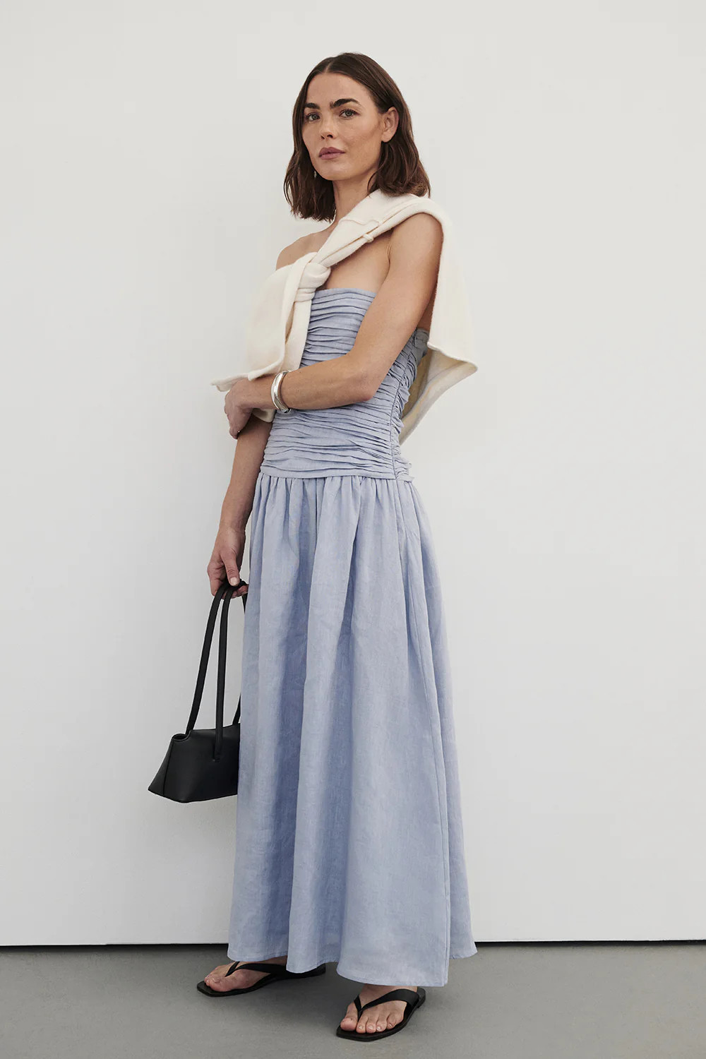 AUBRIELLA DUSTY BLUE LINEN DRESS | DISSH