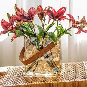 Medium Glass Purse Vase with Leather Handle | Poshmark