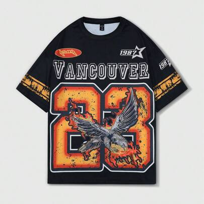 Men's No.23 Graphic Print Short Sleeve T-Shirt, Athletic Vintage Street Style | SHEIN