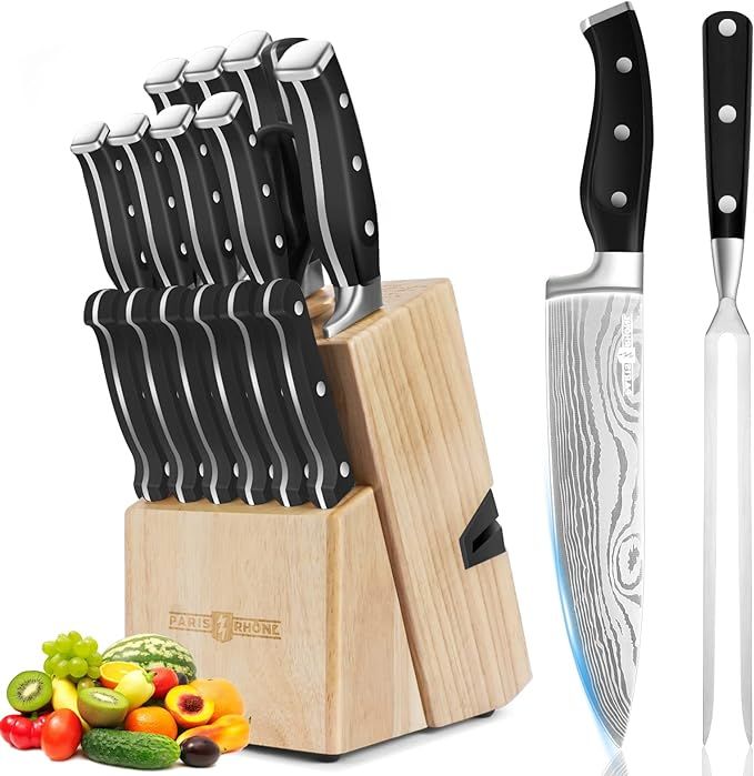 Knife Set, Paris Rhône 18 Pieces Damascus Premium High-Carbon Stainless Steel Kitchen Knife Bloc... | Amazon (US)