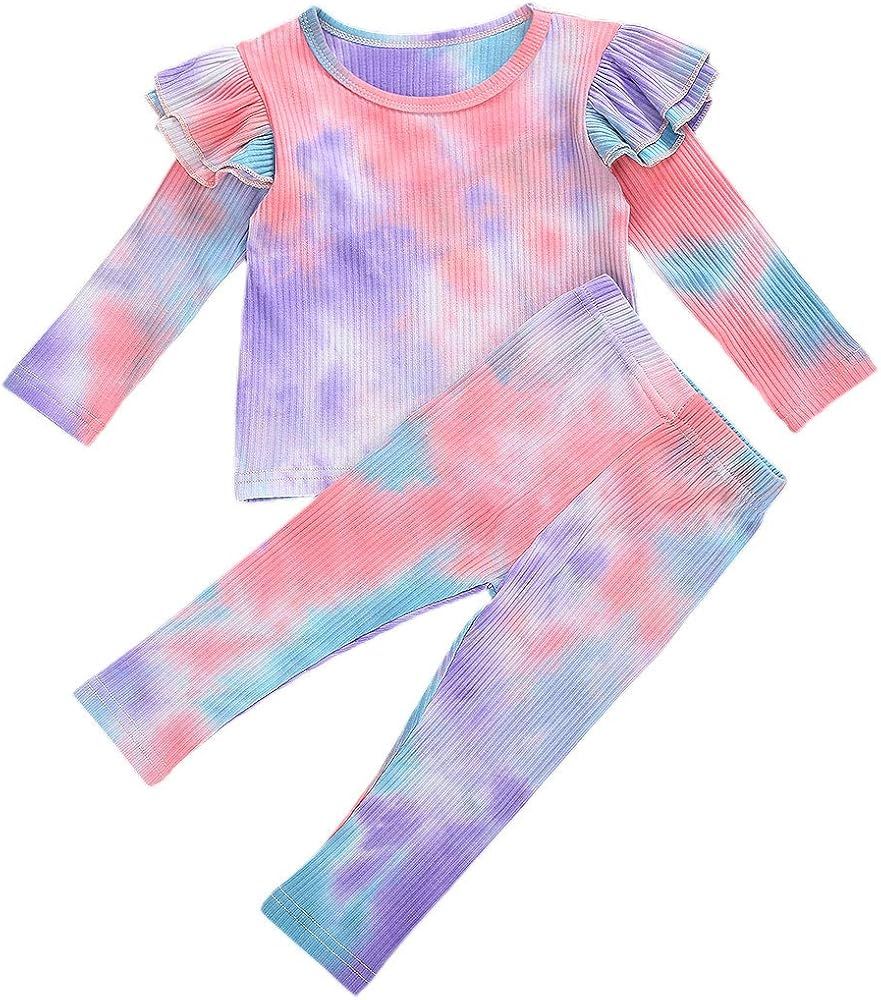 YUION Casual Toddler Girls Outfit Tie Dye Long Sleeve Top Pants Set Toddler Girl Spring Fall Wint... | Amazon (US)