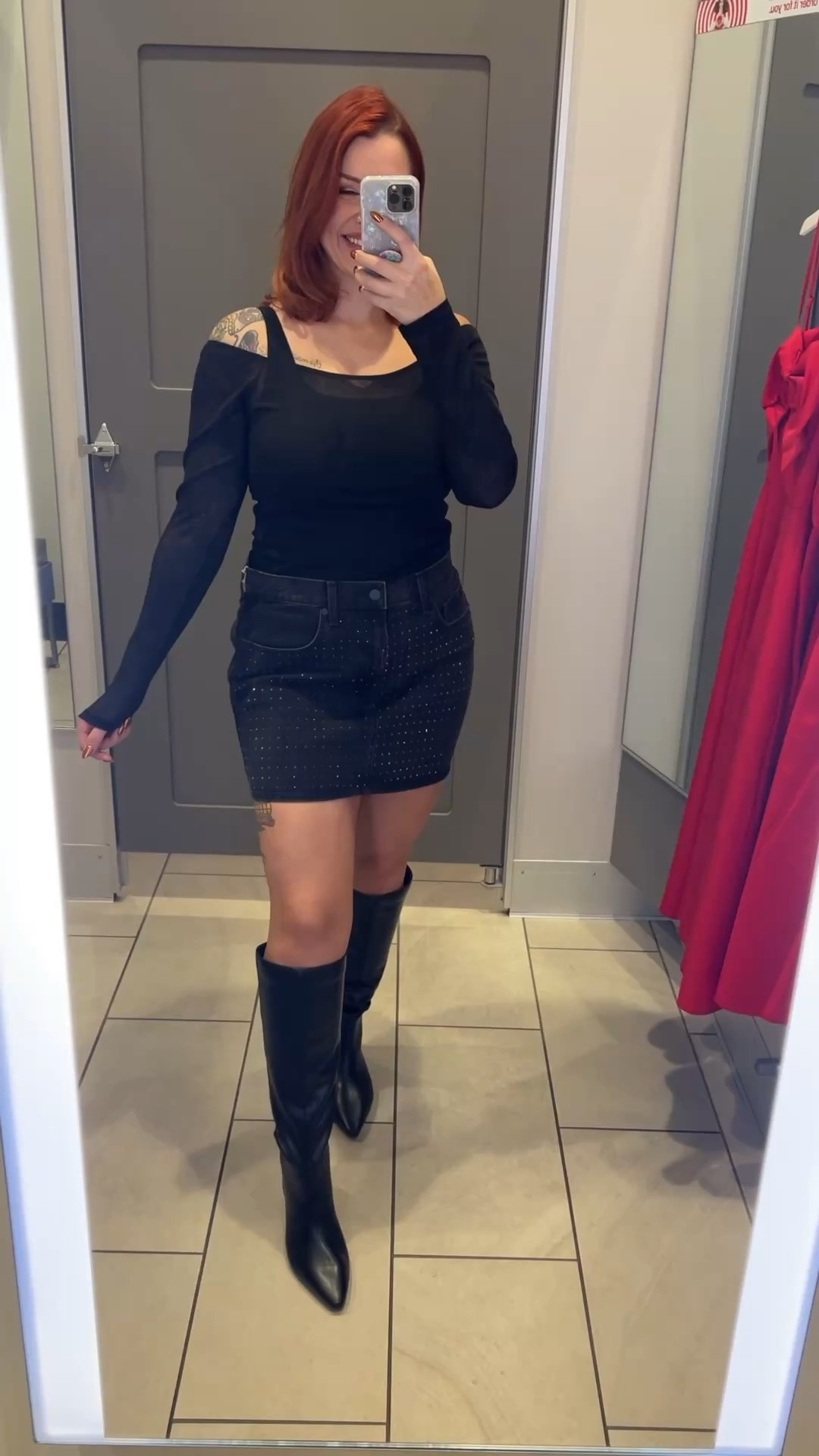 This fit is a MOMENT 🤩🖤✨
The embellishment on this denim skirt is so cute 🤌🏼 paired it with some tall, black heel boots and this off the shoulder top with a body suit!
Wearing a 10 in the skirt,
Large mesh top and large body suit! 🖤🛍️✨

#LTKFindsUnder50 #LTKMidsize #LTKHoliday