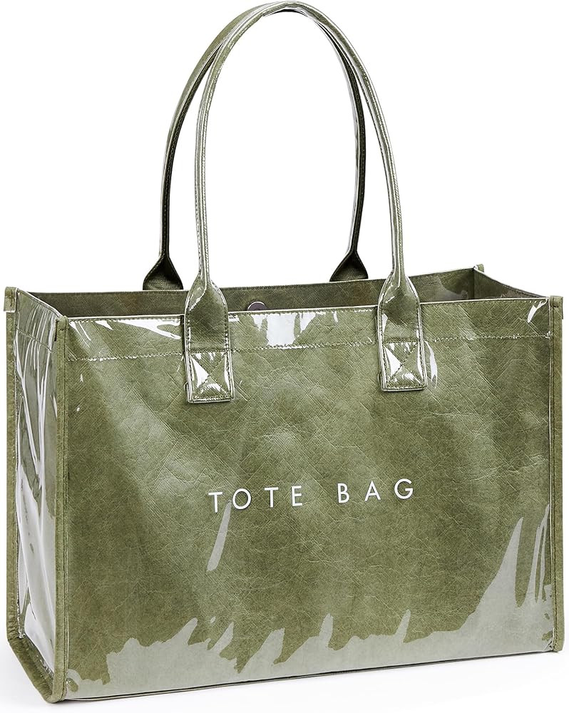 KALIDI PVC Tote Bag Women’s Kraft Paper Work Handbags Purses with Top Handle | Amazon (US)