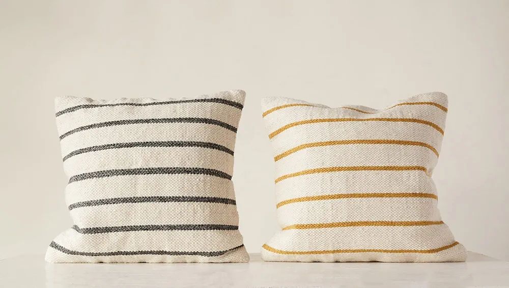 Creative Co-Op Woven Grey & Gold Striped Square Wool Blend (Set of 2 Colors) Pillow Set, Grey and... | Amazon (US)
