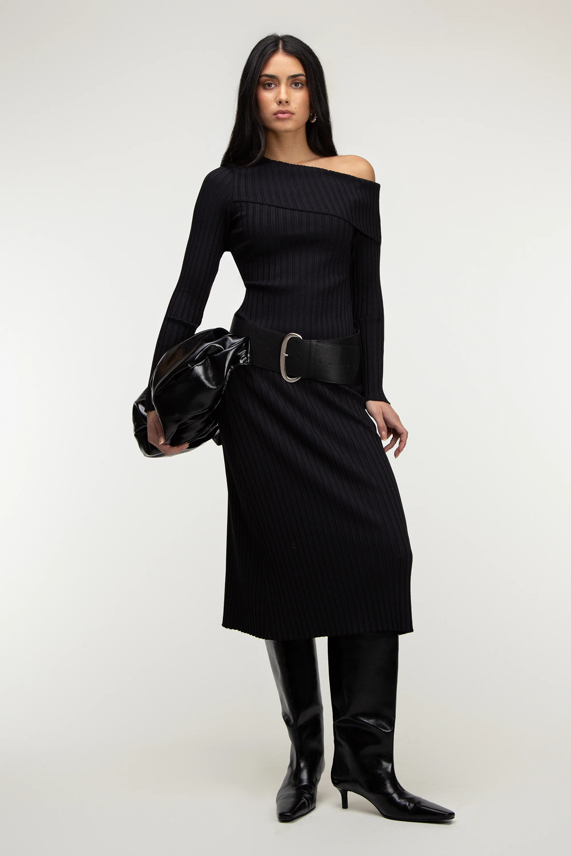 RIBBED KNIT MIDI SKIRT Black / Extra Small | OAK + FORT