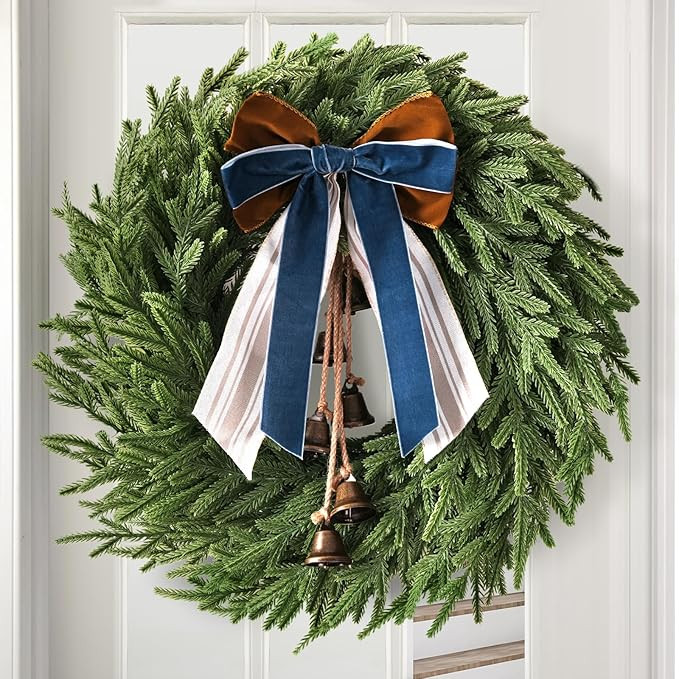 Christmas Decorations - 22 Inch Norfolk Pine Christmas Wreath with Bells and Ribbon - Artificial ... | Amazon (US)