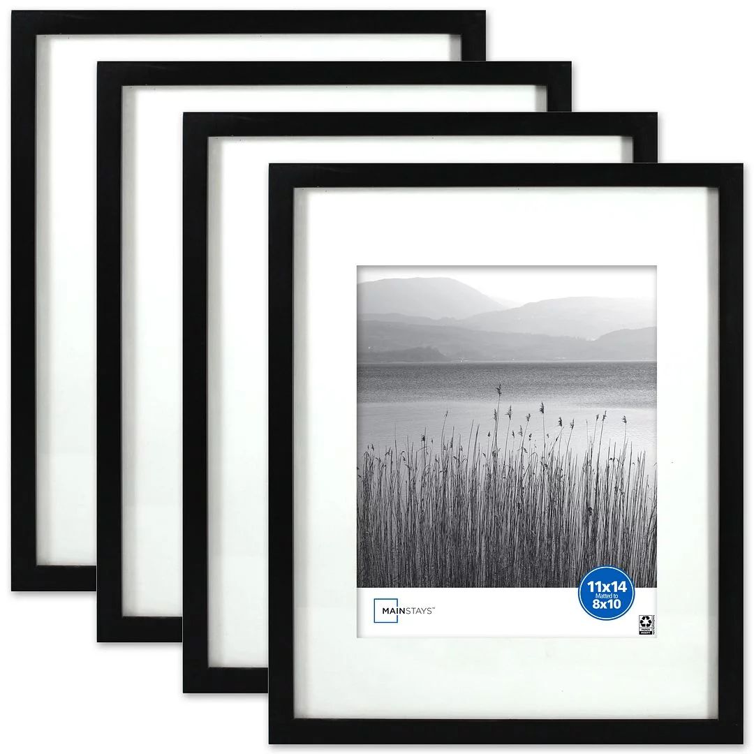 Mainstays 11x14 Matted to 8x10 Linear Gallery Wall Picture Frame, Black, Set of 4 | Walmart (US)
