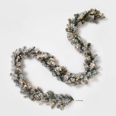 9&#39; Pre-lit Flocked Artificial Pine Christmas Garland Clear Lights - Wondershop&#8482; | Target