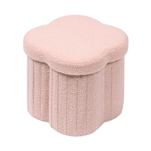 B FSOBEIIALEO Storage Ottoman Cube, Flowers Shaped Ottomans with Storage Foot Stool Footrest for Lving Room, Boucle Ottoman Seat for Dorm Room,Faux Teddy Fur, Pink 12.6"x12.6"x12.6" | Amazon (US)