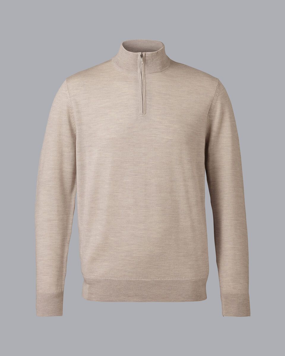 Merino Quarter Zip Sweater - Limestone | Charles Tyrwhitt