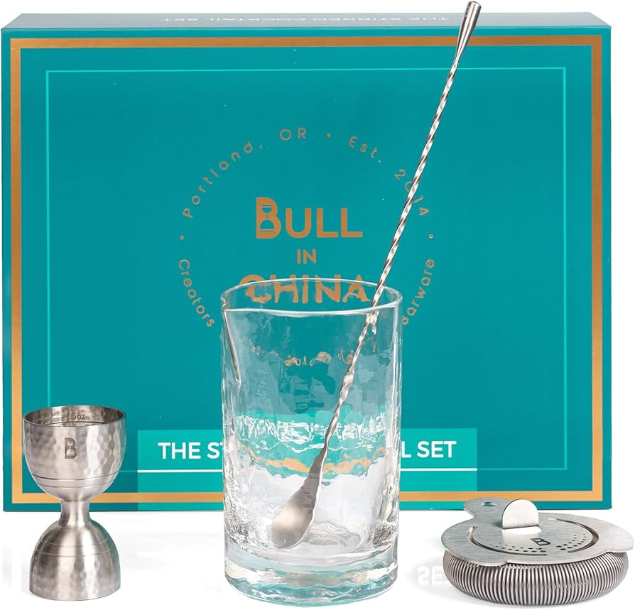 4 Piece Cocktail Kit by Bull In China - Premium Bartender Gift Set Includes Flagship Mixing Glass... | Amazon (US)
