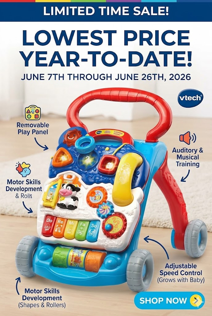Don't miss out on the best deal of the year! The iconic VTech Sit-to-Stand Learning Walker is on sale at its lowest price year-to-date from June 7th through June 26th, 2026. This walker is a developmental powerhouse, featuring a removable activity panel for floor play, 5 musical piano keys for auditory training, shape sorters, light-up buttons, and colorful rollers to enhance fine motor skills. It also includes an adjustable two-speed control to grow with your baby's stability and movement skills. The frustration-free packaging makes it an easy win. Click the link to secure this unbeatable deal! #vtechsale 

 #LTKmomlife #LTKBaby #LTKKids