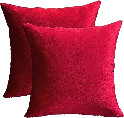 RainRoad Red Throw Pillows Covers Set of 2 Soft Velvet Decorative Pillow Covers 20x20 Inch for Couch Bed (Red-Velvet, 20" x 20"(2pcs)) | Amazon (US)