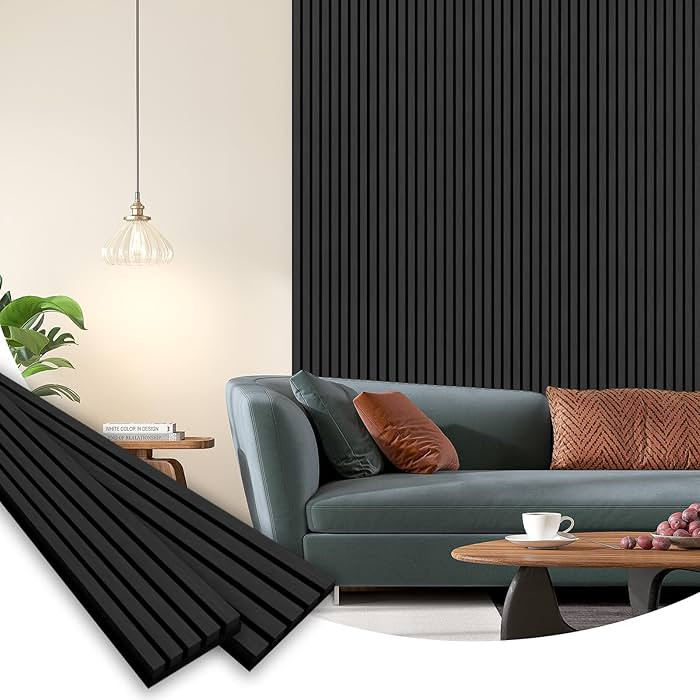Wood Slat Acoustic Panels, 94.5" x 24" Each Soundpoof Wooden Slat Wall Panel, Classic Black, 2 Pa... | Amazon (US)