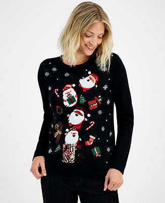 Holiday Lane Women's Santa Surprise Sequined Sweater, PXS-4X, Created for Macy's - Macy's | Macy's