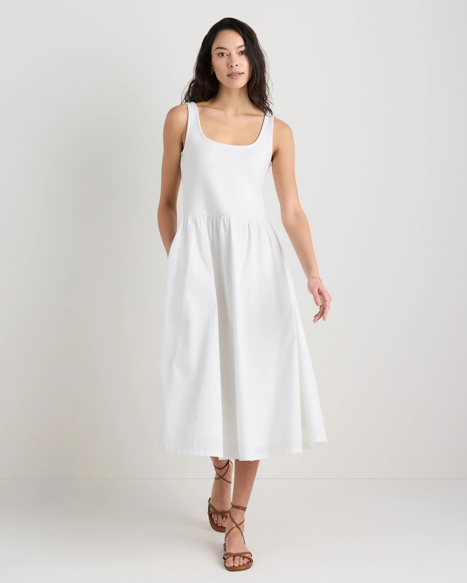 Quince | Women's Cotton Mixed Media Tank Top Dress in Black, Size Small, Tencel | Quince