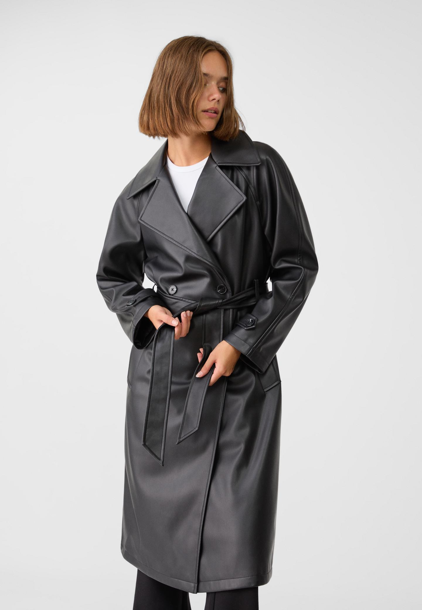 Long faux leather trench coat | Stradivarius (UK)
