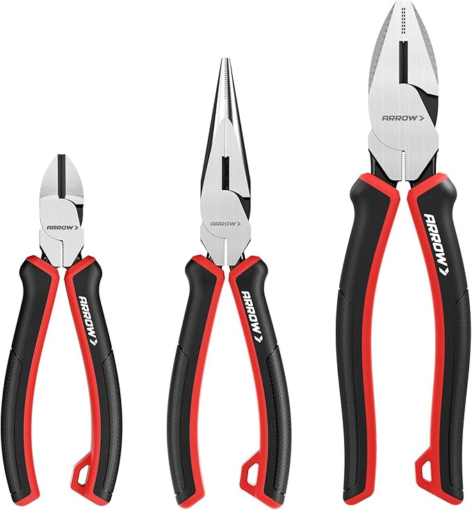 ARROW 3PC Pliers Set, Includes 8.5 Inch Linesman, 8 Inch Needle Nose Pliers, 6 Inch Diagonal Cutt... | Amazon (US)