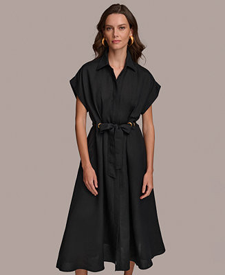 Donna Karan New York Women's Grommet-Trim Belted Dress - Macy's | Macy's