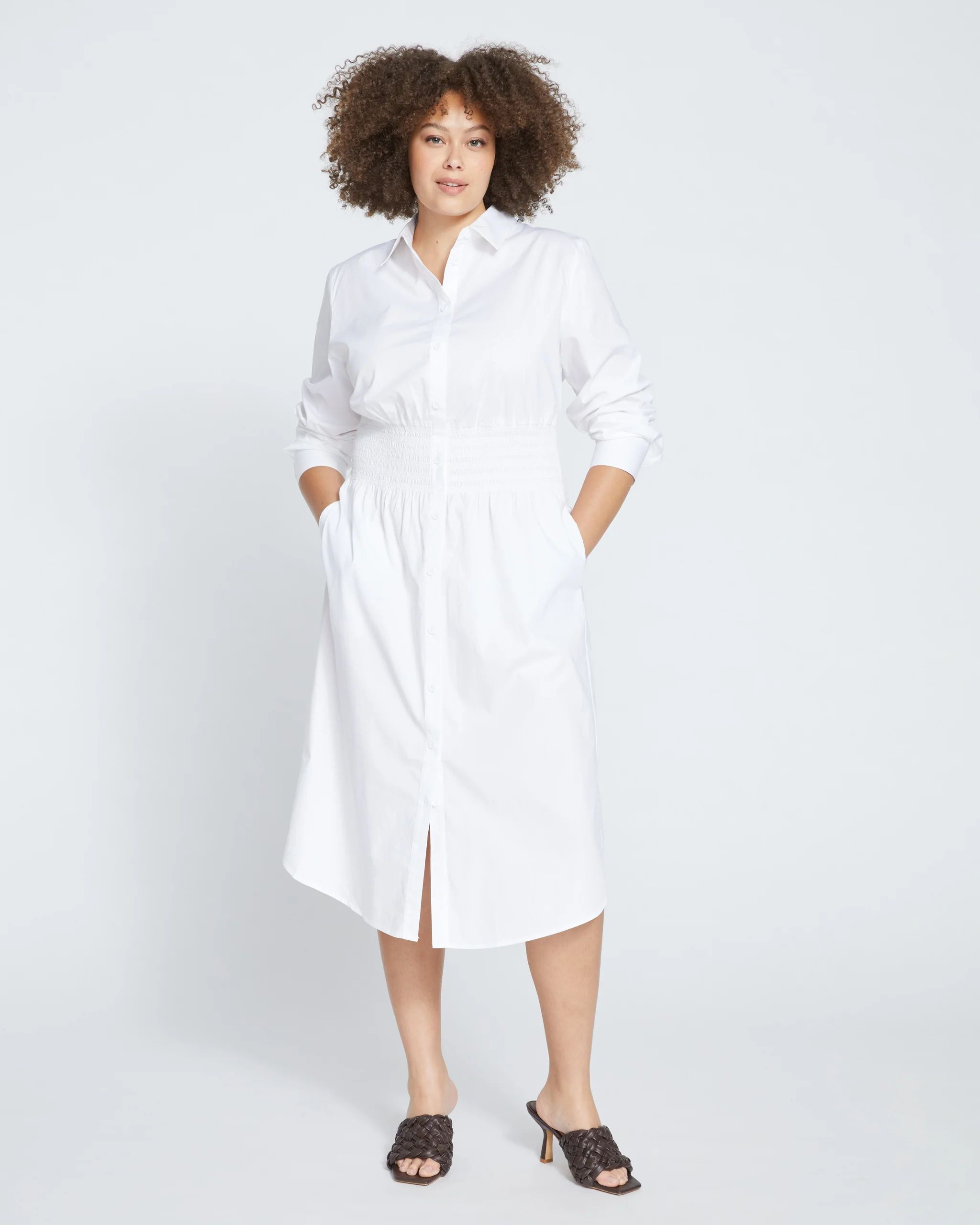 Hamptons Smocked Shirtdress - White | Universal Standard