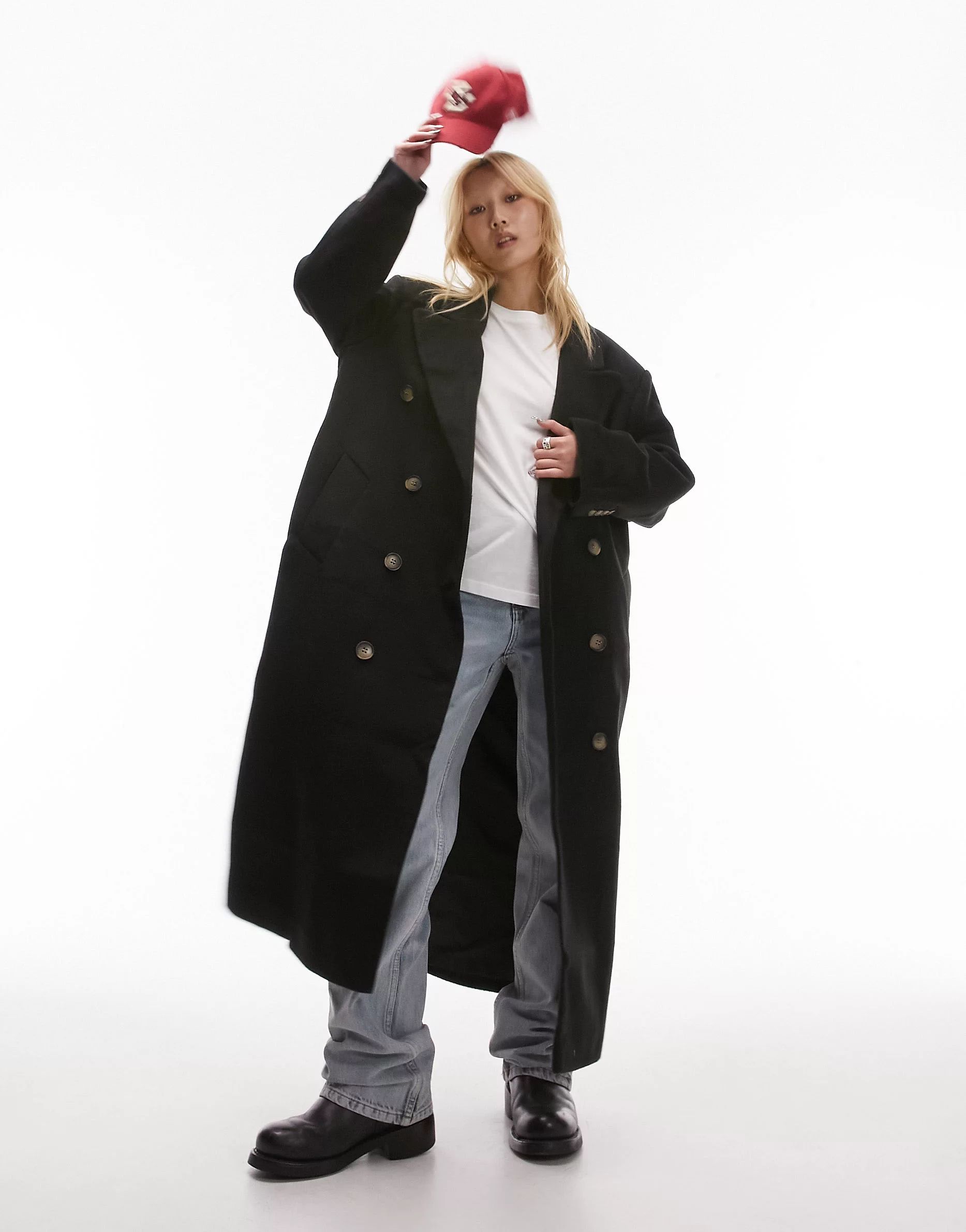 Topshop Petite smart oversized coat in black | ASOS (Global)