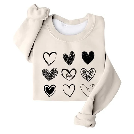 Huresd Valentines Day Sweatshirts for Women Fleece Lined Long Sleeve Womens Love Sweatshirt Hooded Sweater Beige 3XL | Walmart (US)