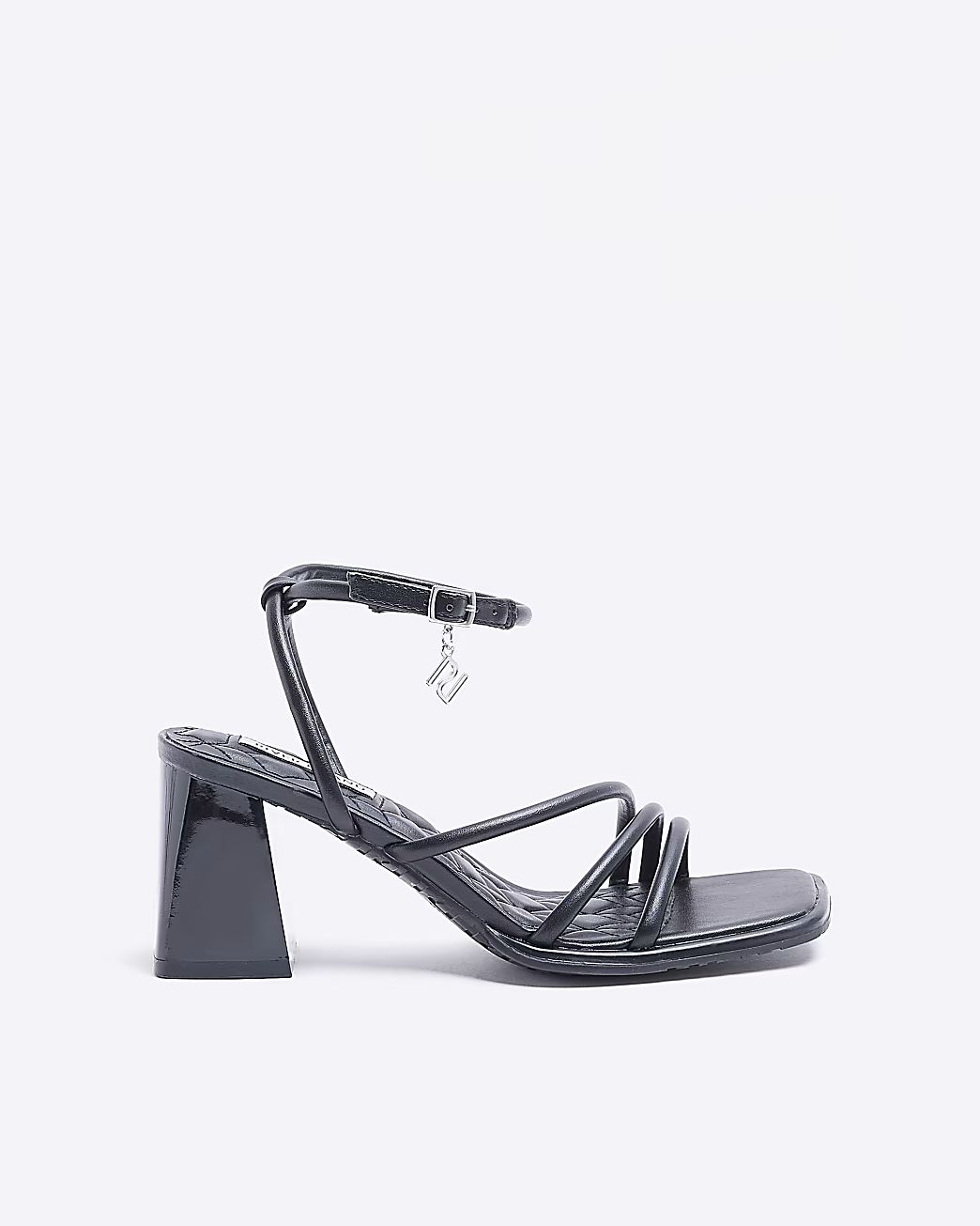 Black wide fit strappy heeled sandals | River Island (UK & IE)